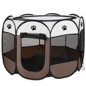 Portable Foldable Pet Tent Exercise Pen Kennel Removable Zipper Top and Bottom Water Resistant Indoor Outdoor Use For Dogs Cats Other Pets (Option: PetPlaypenLCoffee)