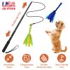 Extendable Dog Flirt Pole with Lure 10.23-26.77in Teaser Wand with 2 Replaceable Interactive Tail Toys For Small Medium Large Dogs Training Exercise T